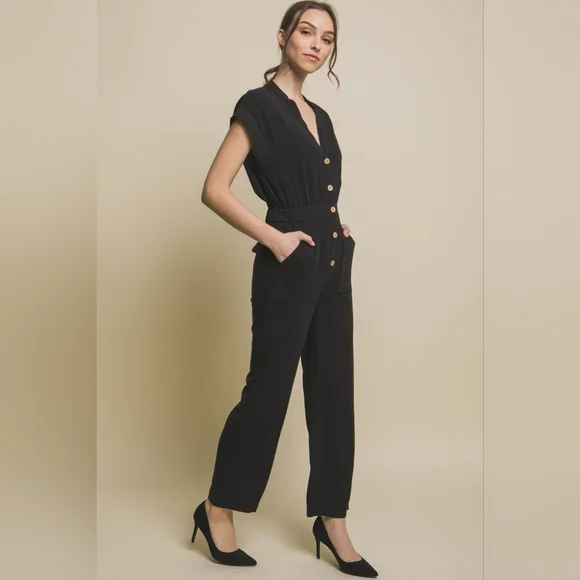 Love Tree Button Up Front Pocket Jumpsuit